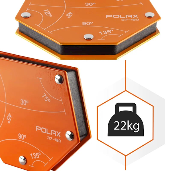 SPAWALNICZY KĄTOWNIK MAGNETYCZNY POLAX 30°,45°,60°,75°,90°,135° 22 KG 115 X 90 X 17 MM