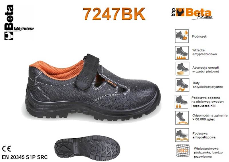 SANDAŁY SKÓRZANE BETA S1P SRC 7247BK CZARNE 39