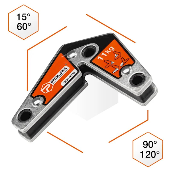 SPAWALNICZY KĄTOWNIK MAGNETYCZNY POLAX 15°,60°,90°,120° 11 KG 75 X 85 MM