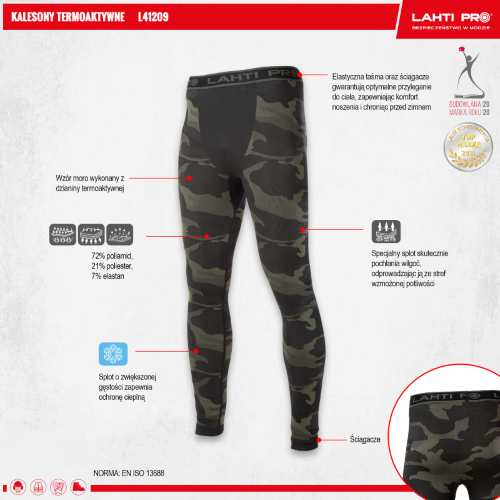 KALESONY TERMOAKTYWNE LAHTI PRO L41209 ZIELONO-CZARNE MORO L/XL