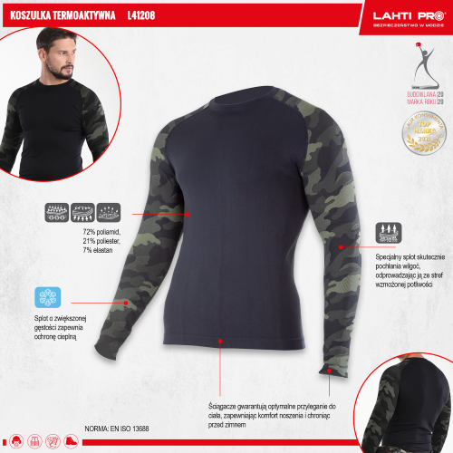 KOSZULKA TERMOAKTYWNA LAHTI PRO L41208 ZIELONO-CZARNE MORO L/XL