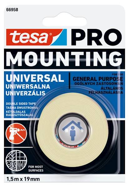 TAŚMA MONTAŻOWA PIANKOWA DWUSTRONNA TESA PRO MOUNTING UNIVERSAL 19 MM X 1,5 M