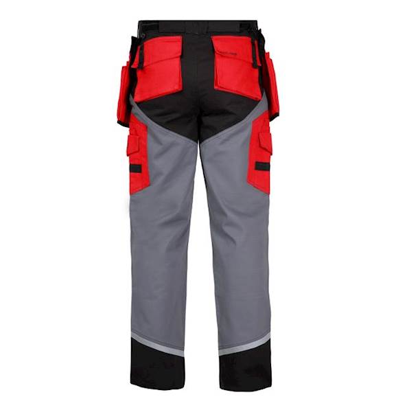 SPODNIE ROBOCZE LAHTI PRO L40505 CZARNO-SZARO-CZERWONE BAWEŁNIANE Z ODBLASKAMI L