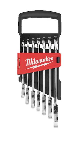 ZESTAW KLUCZY PŁASKO-OCZKOWYCH Z RUCHOMĄ GŁÓWKĄ GRZECHOTKI MILWAUKEE MAX BITE 7 ELEMENTÓW - WARIANT METRYCZNY