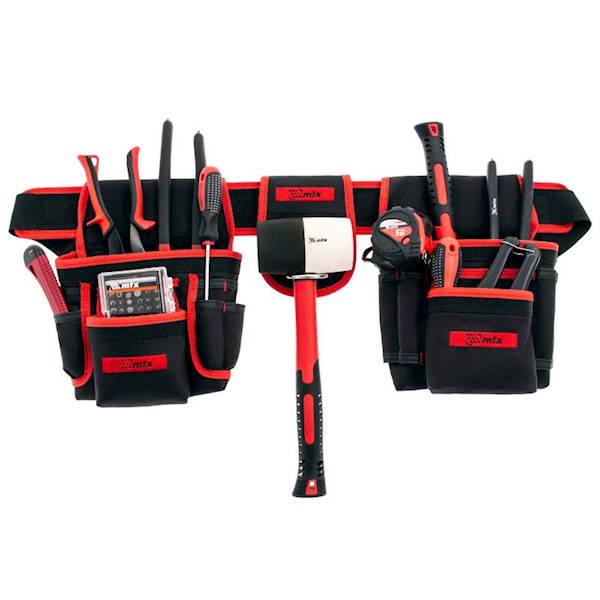 TORBA PAS NARZĘDZIOWY PODWÓJNY MTX 20 KIESZENI + UCHWYT NA MŁOTEK