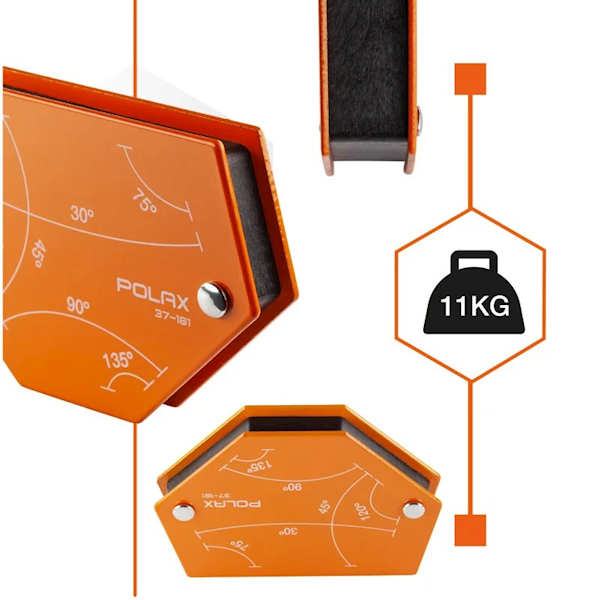 SPAWALNICZY KĄTOWNIK MAGNETYCZNY POLAX 30°,45°,60°,75°,90°,135° 11 KG 100 X 68 X 14 MM