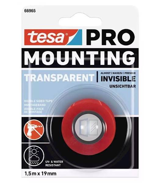 TAŚMA MONTAŻOWA DWUSTRONNA PRZEZROCZYSTA TESA PRO MOUNTING TRANSPARENT 19 MM X 1,5 M