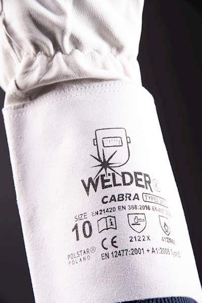 RĘKAWICE SKÓRZANE POLSTAR CABRA WELDER K2122X EN407-412X4X BIAŁE 10