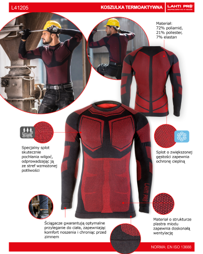 KOSZULKA TERMOAKTYWNA LAHTI PRO L41205 CZARNO-CZERWONA L/XL