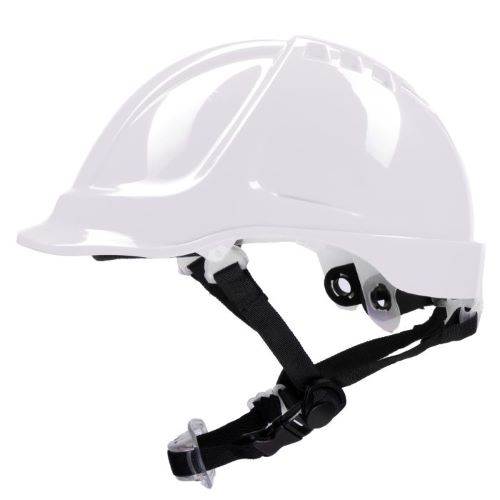 BIAŁY HEŁM ABS POLSTAR Z POKRĘTŁEM, 4 PKT. PASEK PODBRÓDKOWY YS-7, REGULACJA OBWODU 53-64 CM