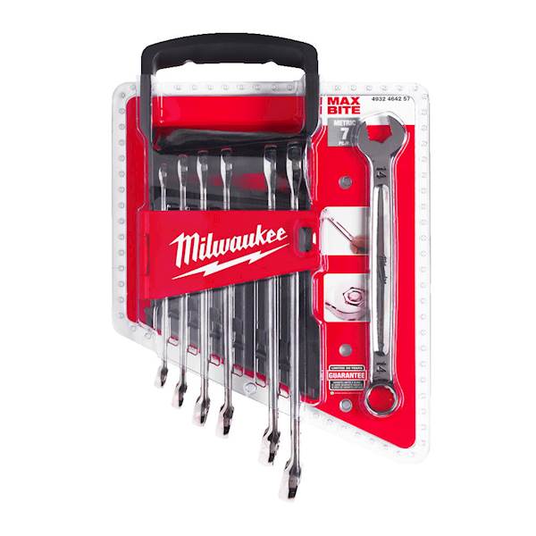 ZESTAW KLUCZY PŁASKO-OCZKOWYCH MILWAUKEE MAX BITE 7 ELEMENTÓW - WARIANT METRYCZNY