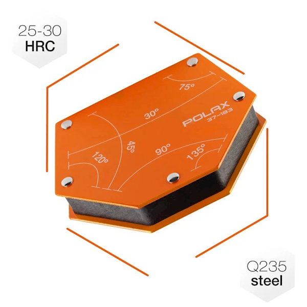 SPAWALNICZY KĄTOWNIK MAGNETYCZNY POLAX 30°,45°,60°,75°,90°,135° 34 KG 155 X 110 X 25 MM