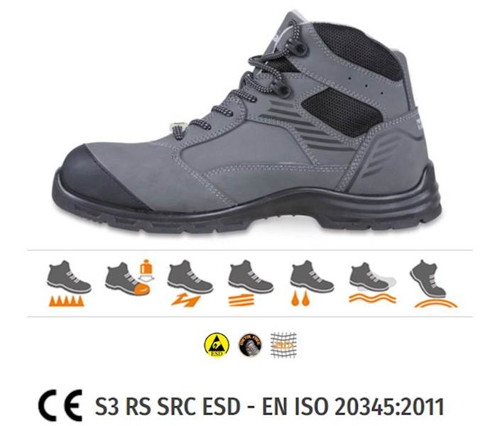 TRZEWIKI Z WODOODPORNEGO NUBUKU BETA S3 RS SRC ESD 7218G SZARE 39