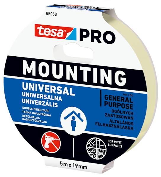 TAŚMA MONTAŻOWA PIANKOWA DWUSTRONNA TESA PRO MOUNTING UNIVERSAL 19 MM X 5 M