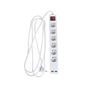 PRZEDŁUŻACZ 5G 6*2P+Z 10A Z WYŁĄCZN I USB 3M
