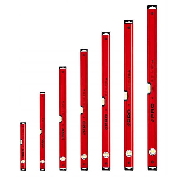 ZESTAW POZIOMIC PRO600 MALOWANE CZERWONE 40/60/80/100/120/150/200 CM