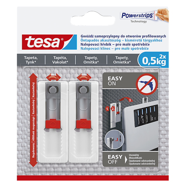 REGULOWANY GWÓŹDŹ SAMOPRZYLEPNY DO OTWORÓW PROFILOWANYCH DO 1 KG TESA