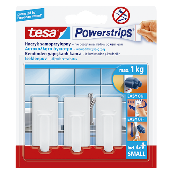 HACZYK SAMOPRZYLEPNY WODOODPORNY ZE STALI NIERDZEWNEJ TESA POWERSTRIPS DO 3 KG