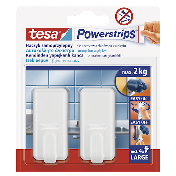 HACZYK SAMOPRZYLEPNY KLASYCZNY TESA POWERSTIPS DO 2 KG BIAŁY
