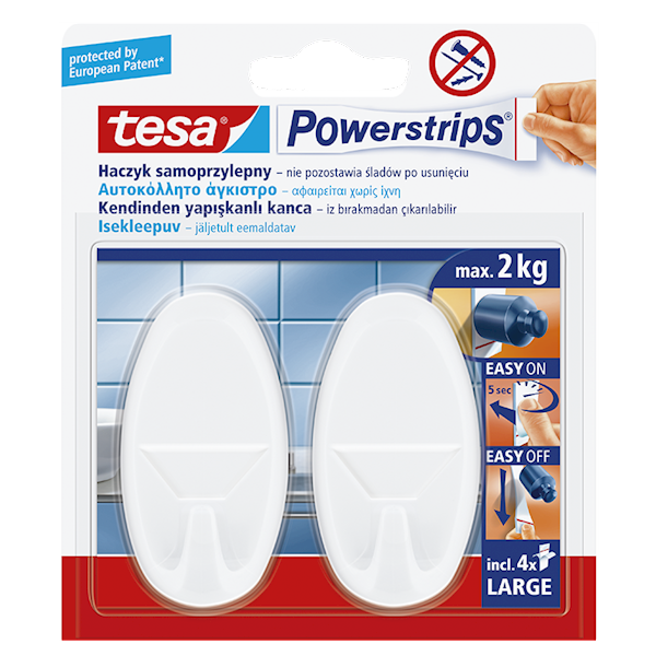 HACZYK SAMOPRZYLEPNY OWALNY TESA POWERSTRIPS DO 2 KG BIAŁY