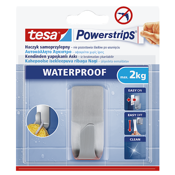 HACZYK SAMOPRZYLEPNY WODOODPORNY ZE STALI NIERDZEWNEJ TESA POWERSTRIPS DO 2 KG