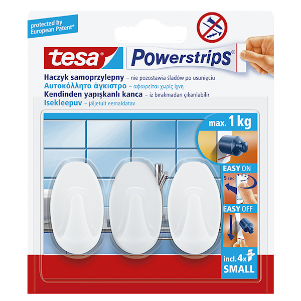 HACZYK SAMOPRZYLEPNY OWALNY TESA POWERSTRIPS DO 1 KG BIAŁY