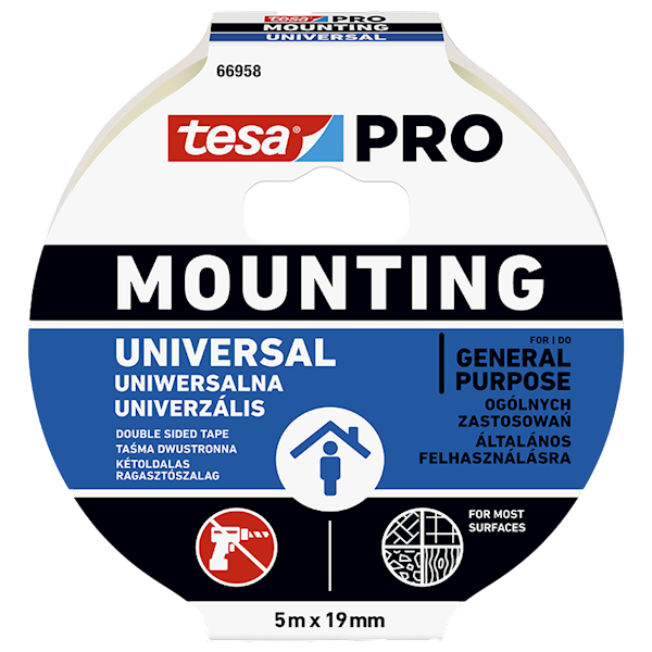 TAŚMA MONTAŻOWA PIANKOWA DWUSTRONNA TESA PRO MOUNTING UNIVERSAL 19 MM X 5 M