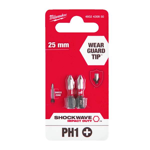 BIT UDAROWY MILWAUKEE SHOCKWAVE IMPACT DUTY PH1 X 25 MM 2 SZTUKI