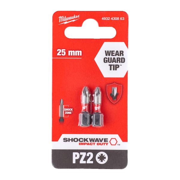BIT UDAROWY MILWAUKEE SHOCKWAVE IMPACT DUTY PZ2 X 25 MM 2 SZTUKI