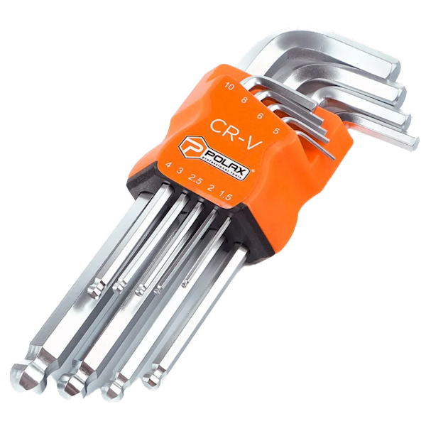 ZESTAW 9 KLUCZY IMBUSOWYCH DŁUGICH Z KULKĄ POLAX 1,5-10 MM