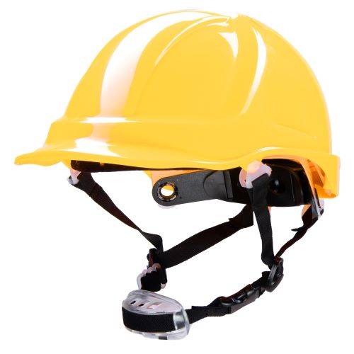 ŻÓŁTY HEŁM ABS POLSTAR Z POKRĘTŁEM, 4 PKT. PASEK PODBRÓDKOWY YS-7, REGULACJA OBWODU 53-64 CM