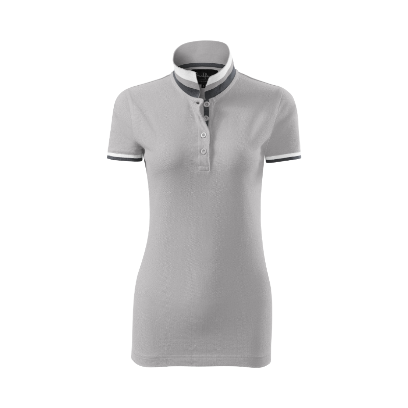 KOSZULKA POLO DAMSKA MALFINI COLLAR UP 257 SILVER GRAY M