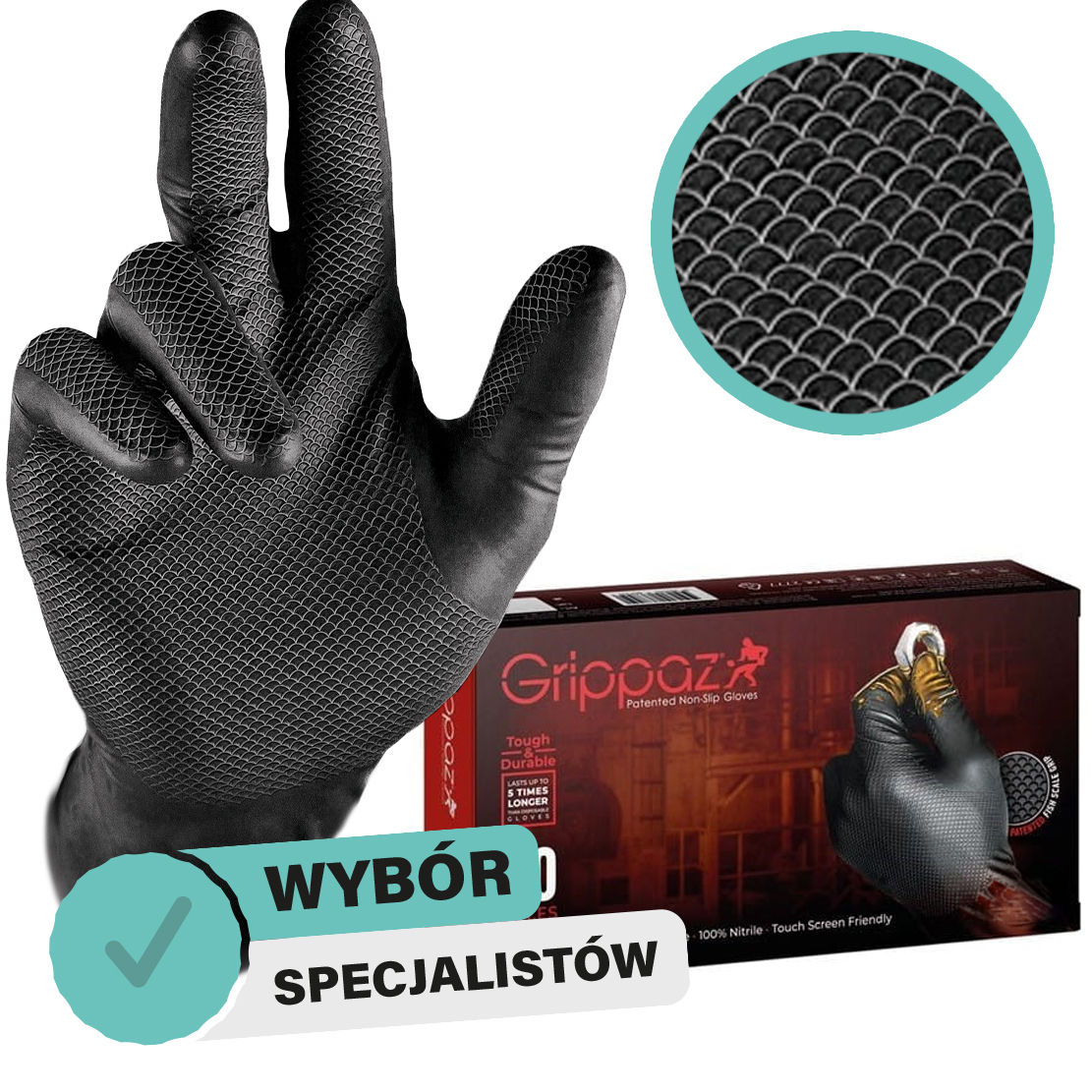 RĘKAWICE GRIPPAZ CZARNE R.9/L OP50SZT 