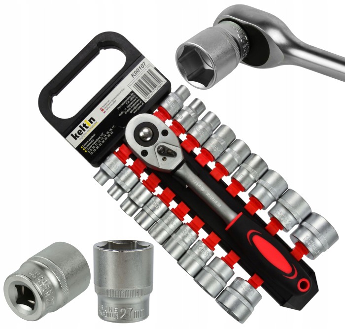 ZESTAW KLUCZY NASADOWYCH Z GRZECHOTKĄ 1/2" 8-32MM 19EL