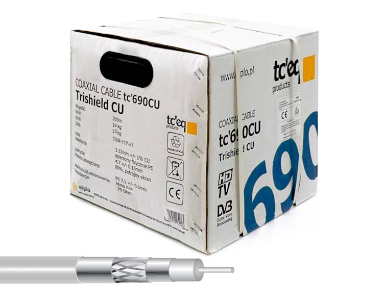 KABEL SAT. TC'EQ TC690CU TRI-SHIELD BIAŁY 305m