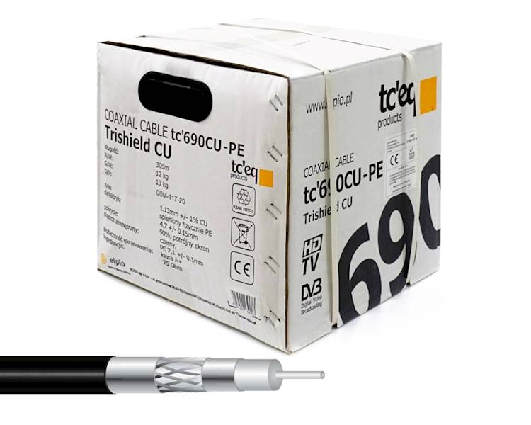 KABEL SAT. TC'EQ TC690CU-PE TRI-SHIELD CZARNY 305m