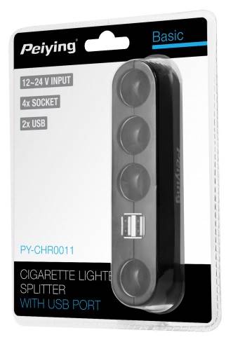 ROZGAŁĘŹNIK 4x ZAPALNICZKA+USB  PY-CHR0011