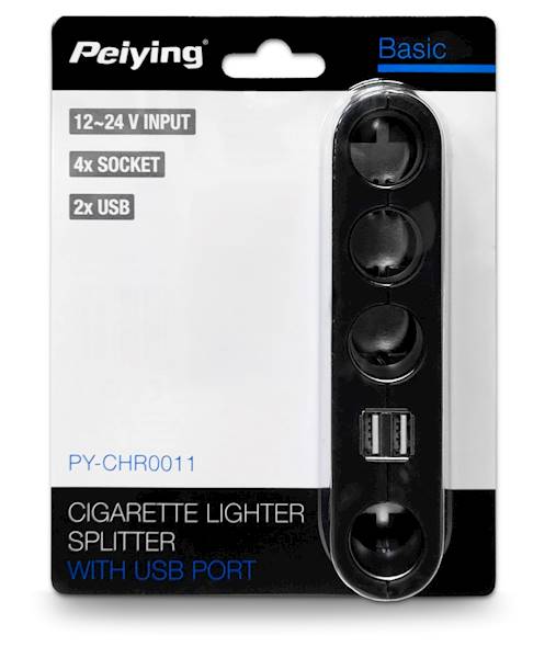 ROZGAŁĘŹNIK 4x ZAPALNICZKA+USB  PY-CHR0011
