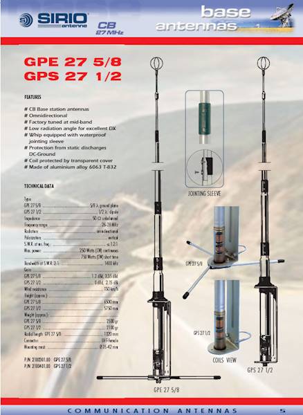ANTENA CB BAZOWA SIRIO GPE-27 5/8 - 650cm