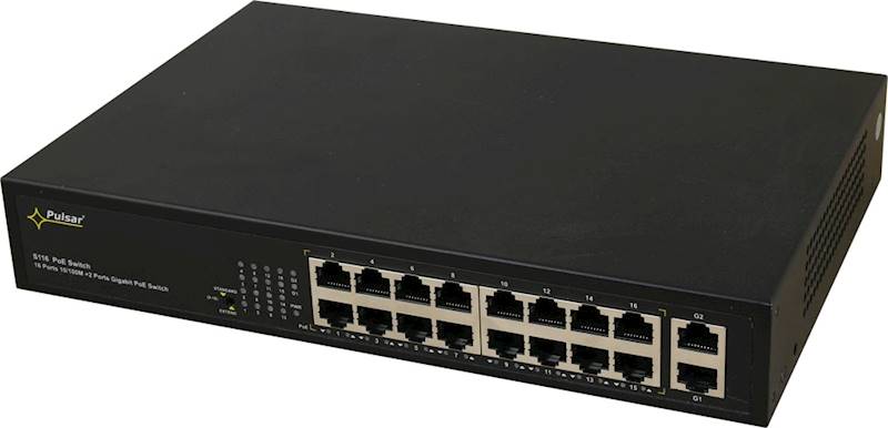 SWITCH PoE PULSAR S116 (16xPoE/2xUPLINK) 