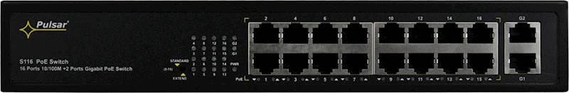 SWITCH PoE PULSAR S116 (16xPoE/2xUPLINK) 