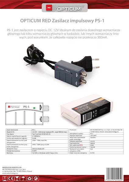 ZASILACZ ANTENOWY PS-1 12V/300mA