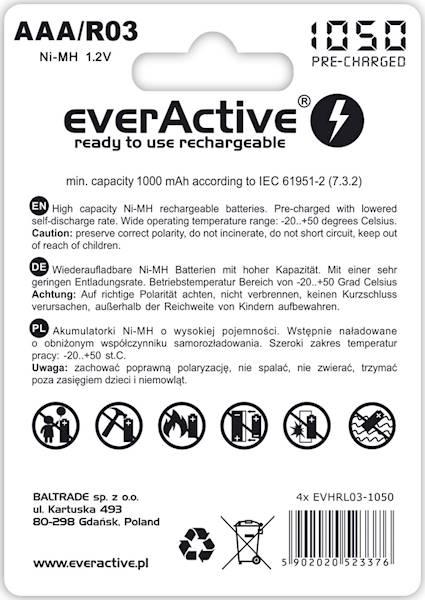 AKUMULATOR AAA R3 1,2V 1050mAh EverActive 4szt