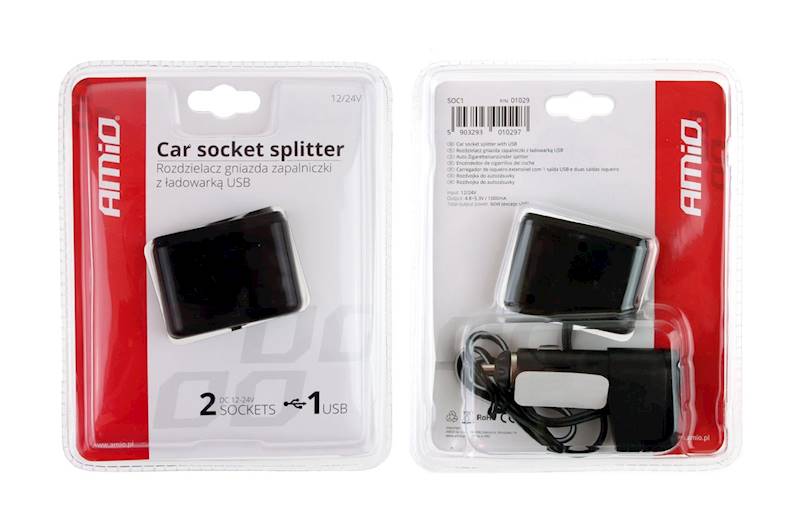 ROZGAŁĘŹNIK 2x ZAPALNICZKA+USB AMiO 01029