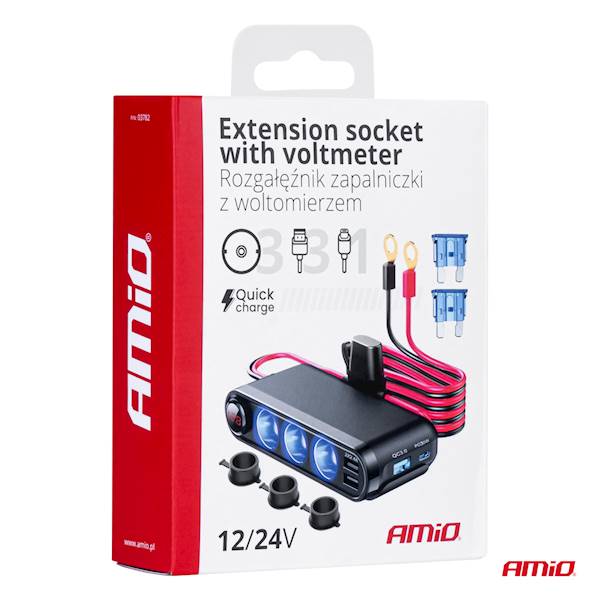 ROZGAŁĘŹNIK 3x ZAPALNICZKA+USB AMiO 03782