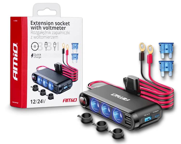 ROZGAŁĘŹNIK 3x ZAPALNICZKA+USB AMiO 03782