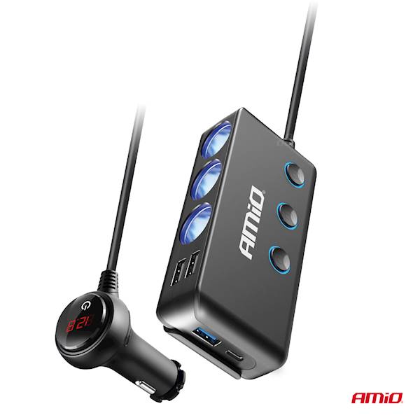 ROZGAŁĘŹNIK 3x ZAPALNICZKA+USB AMiO 03781