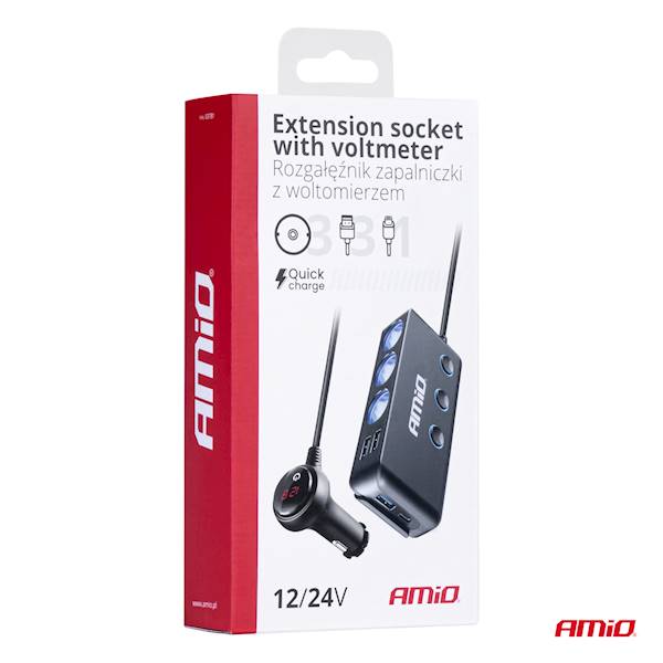 ROZGAŁĘŹNIK 3x ZAPALNICZKA+USB AMiO 03781