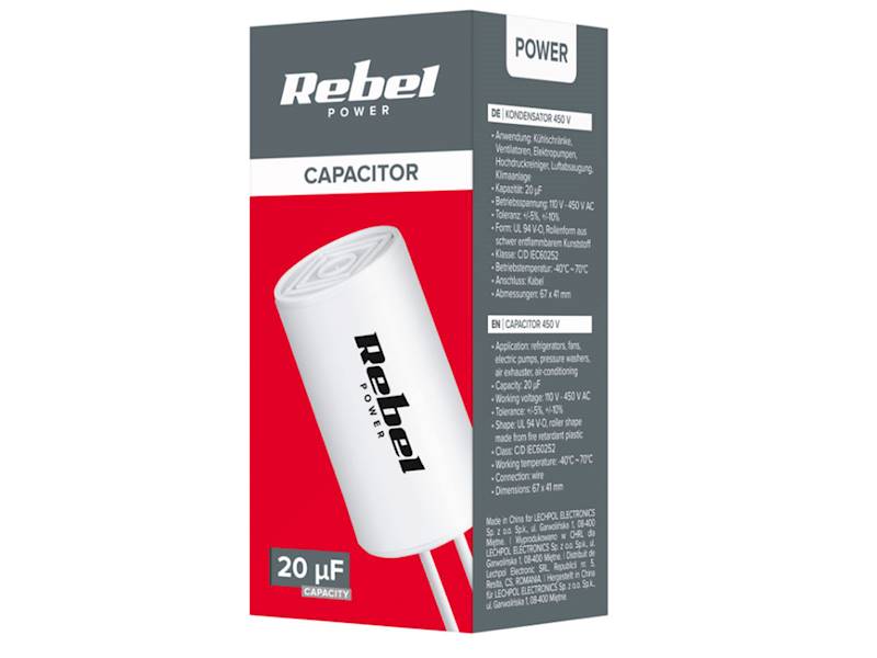 KONDENSATOR ROZRUCHOWY | Rebel 20uF/450V