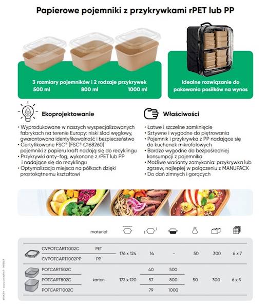 Pokrywka  do poj . pap. 800 - 1000 ml prostokąt
